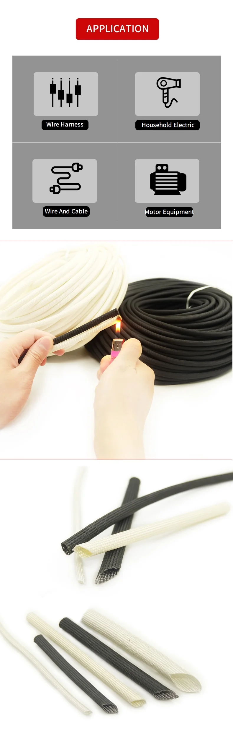 Description Picture 5 of item1/5M Fiberglass Sleeve 1 ~ 35mm High Temperature Chemical Braided Glass Fiber Sleeving Cable Pipe HTG Wire Wrap Glassfiber Tube