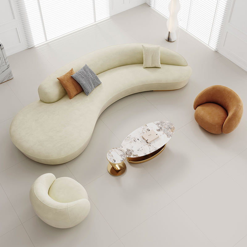 Nordic Stretch Wood Relax Sofa Bed Velvet Curved Luxury New In Couch Lounge Lazy Loveseat