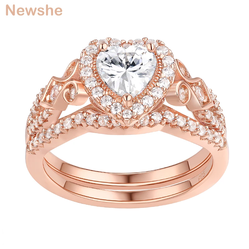 Ladies 925 Sterling Silver Rose gold Heart Wedding Engagement Band Ring