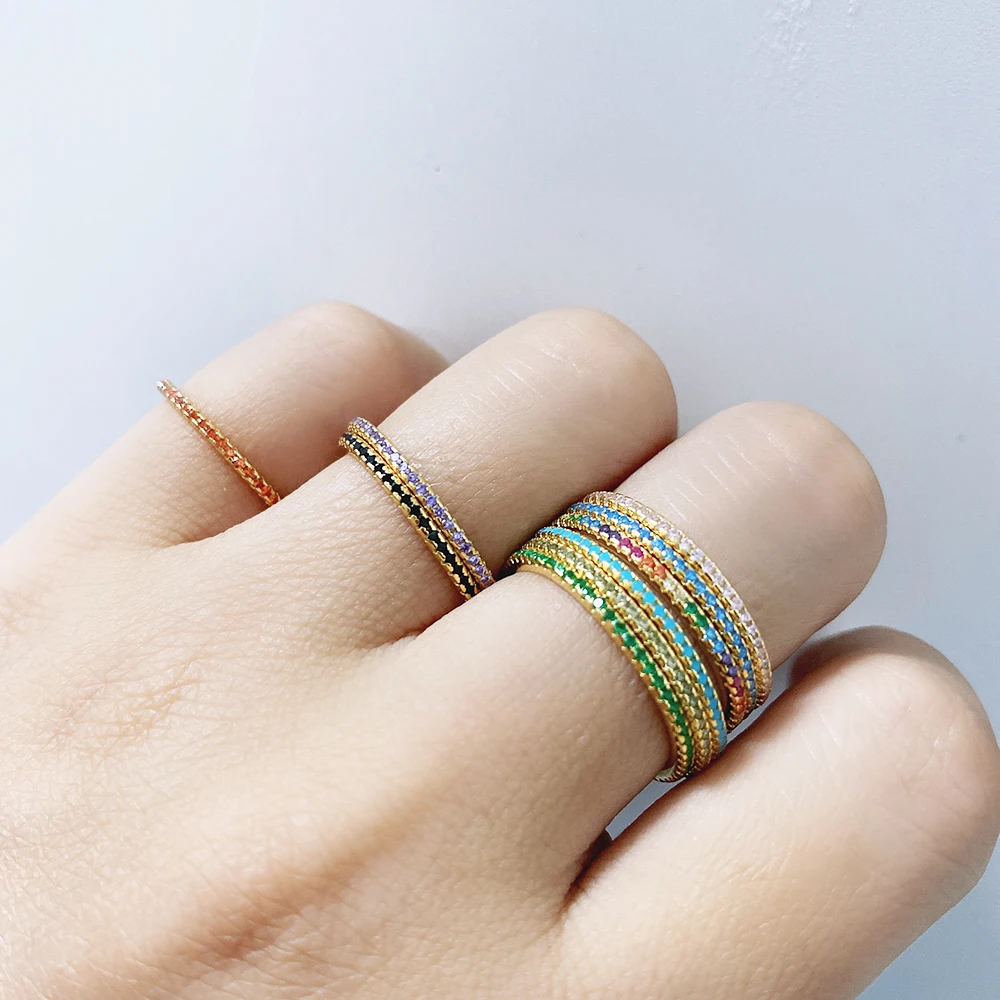 Silver Ring Real 925 Sterling Silver Colorful CZ Stack-able Personalized Gold Color Platinum Plated for Women Fine Jewelry Gifts #5