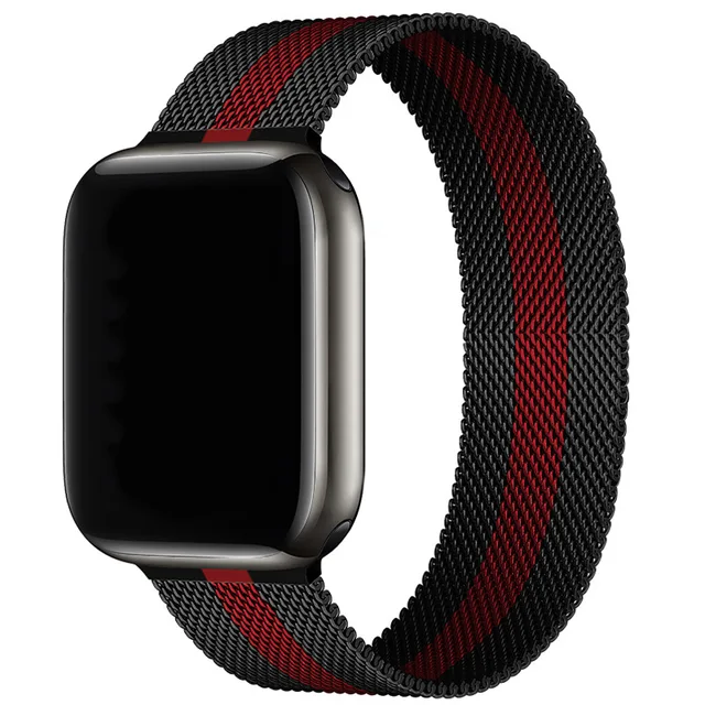 Magnetic Band Compatible with Apple Watch 45mm 44mm 42mm Adjustable Milanese Clasp Loop Strap for iWatch Series 7/6/5/4/3/2/1 SE Black and Red
