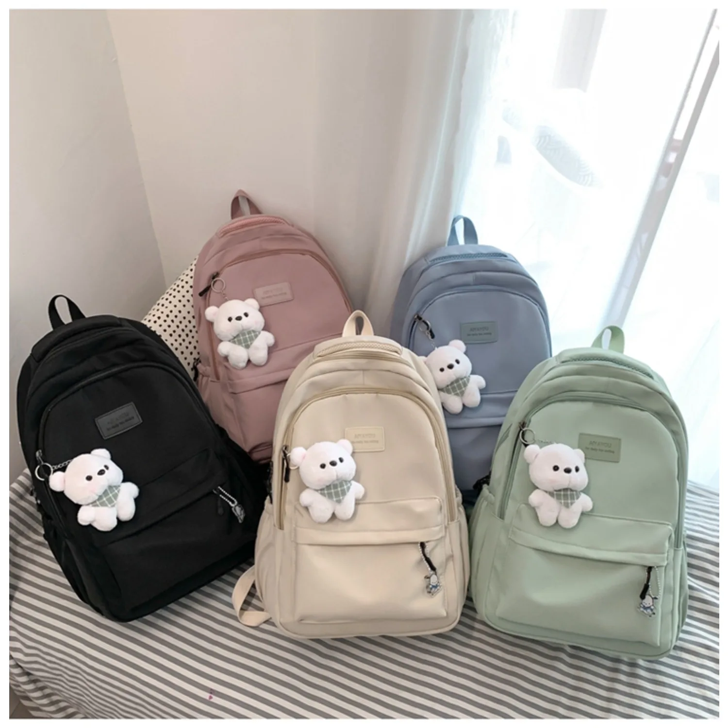

Waterproof Solid Color Nylon Women Backpack School Bag For Teenagers Girls Travel Backbag Students Bag Kawaii Bookbag Mochilas