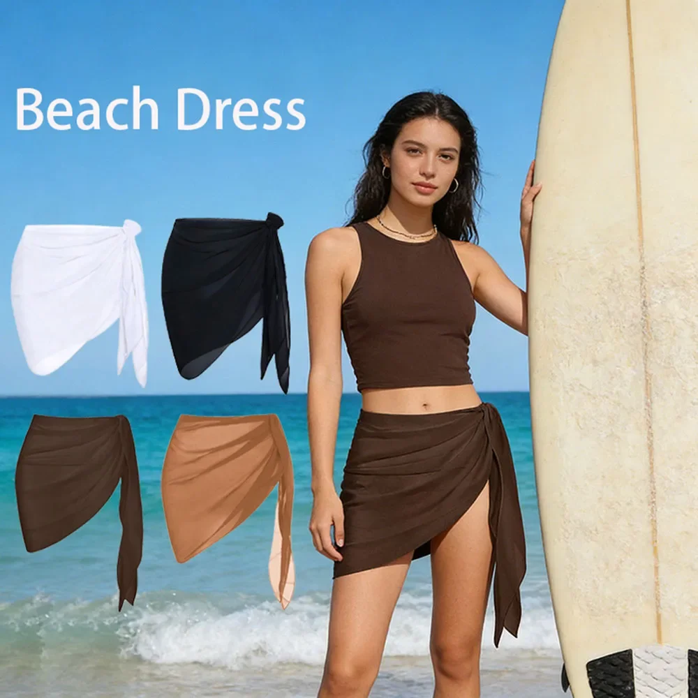 Summer Women Solid Color Short Bikini Wrap Chiffon Skirt Lightweight Scarf Swimsuit Hoodie Beach Swimming Hoodie Skirt 1