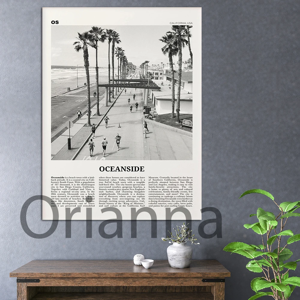 

Черно-Белая улица Oceanside, настенное искусство Oceanside, Постер Oceanside, картина Oceanside, Калифорния, США, холст для домашнего декора