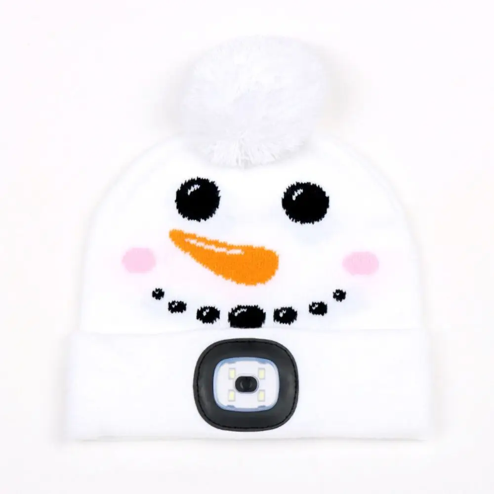 USB Rechargeable LED Light-up Knitted Hat Detachable Winter Warm Headlamp Cap Cartoon Luminescent Design LED Beanie with Light