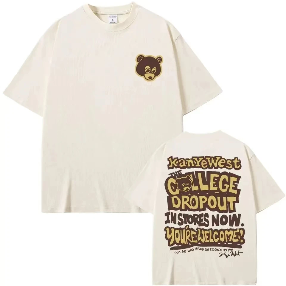 

Men Women Cotton Rapper Kanye College Dropout Vintage Gothic T Shirt Men Fashion Hip Hop Short Sleeve T-shirt Streetwear Tees