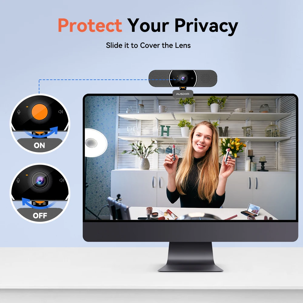 Capalook & Ausdom Aw616 Qhd 2k Hdr Webcam com Microfone de ia Capa de Privacidade Usb Câmera de Computador para Conferência - Imagem 6
