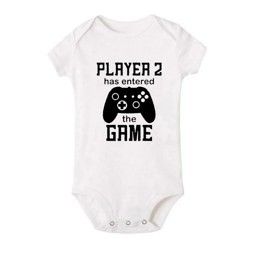 Baby Romper Pregnancy Announcement Gift Player 2 Enter Game Leveled Up To Dad T Shirts Daddy and Son Matching Family Funny Tee 4