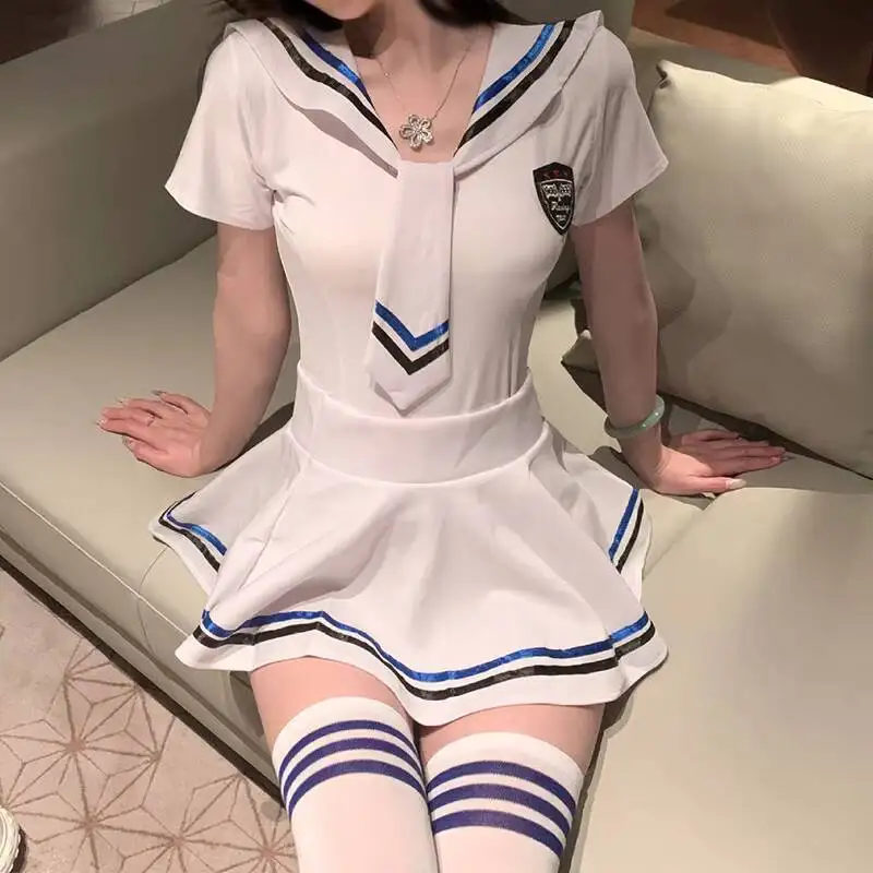 Sexy Hot lingerie set white stockings JK student outfit sailor uniform seductive passionate women porn Used for sexual activity