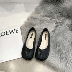 Women's Black Microfiber Leather Tabi Flats - Comfy Split Toe Slippers with Soft Bottom - 38 (Black)