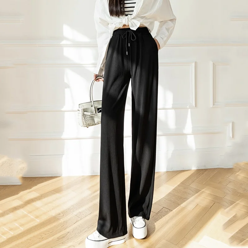 

Casual Elastic High Waist Wide-leg Pants Women Spring Summer New Fashiom Straight Trousers Female Cozy Loose Long Pants