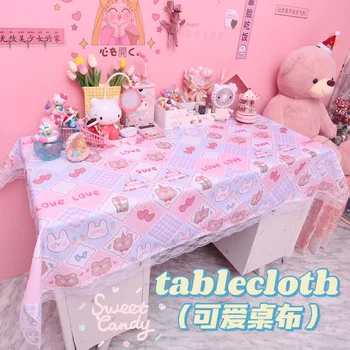 Mantel Rectangular de niña rosa para mesa, cubierta de escritorio, decoración de encaje Kawaii, regalo de princesa dulce para dormitorio 1