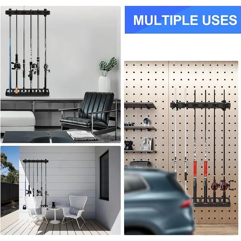 Fishing Rod Holders 6-Rod Rack Vertical Pole Holder Wall Mount Modular Fishing Stand Pole For Garage Wall Space-Saving 4/2PCS 3