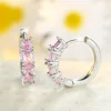 Square Stone Elegant Pink Crystal Zircon Hoop Earrings For Women Trendy Silver Color Small Ear Buckle Wedding Jewelry Party Gift