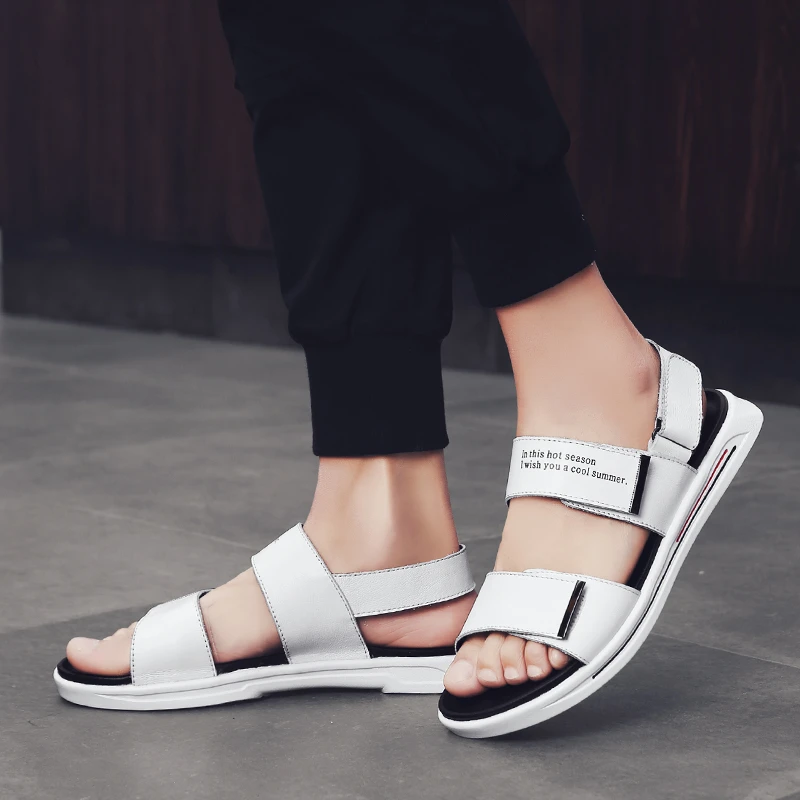 Sandalias blancas de marca lujo para hombre, zapatos cuero de verano, ligeros y cómodos, informales, de suela suave, antideslizante| Sandalias de hombre| - AliExpress