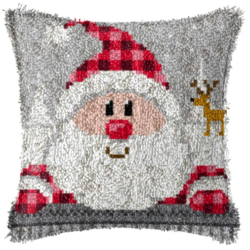 Snowman Elk Christmas Latch Hook Kits Smyrna Pillowcase Knot Pillow Package Latch Hook Kit Set For Needlework Embroidery Cushion craft supplies