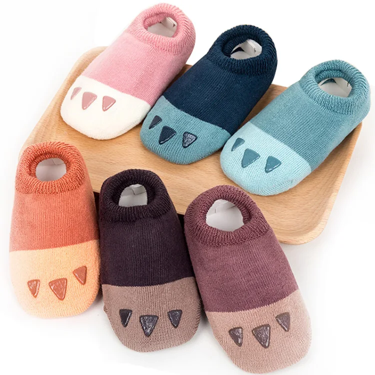 Baby Boys Girls Soft Socks Rubber Anti Slip Floor Socks Cartoon Bear Paw Infant Kids Ankle Thicken Warm Indoor Cute kids socks
