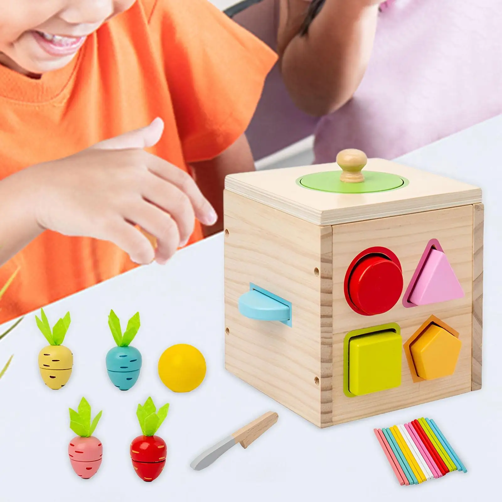 

Wooden Activity Busy Cube Montessori Shape Blocks for Creativity Imagination