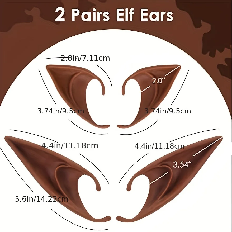 Long Short Brown Elf Ears Role Play Fairy Ears Pointy Ears Vampire Costume Accessories for Halloween Renaissance Fantasy Realit