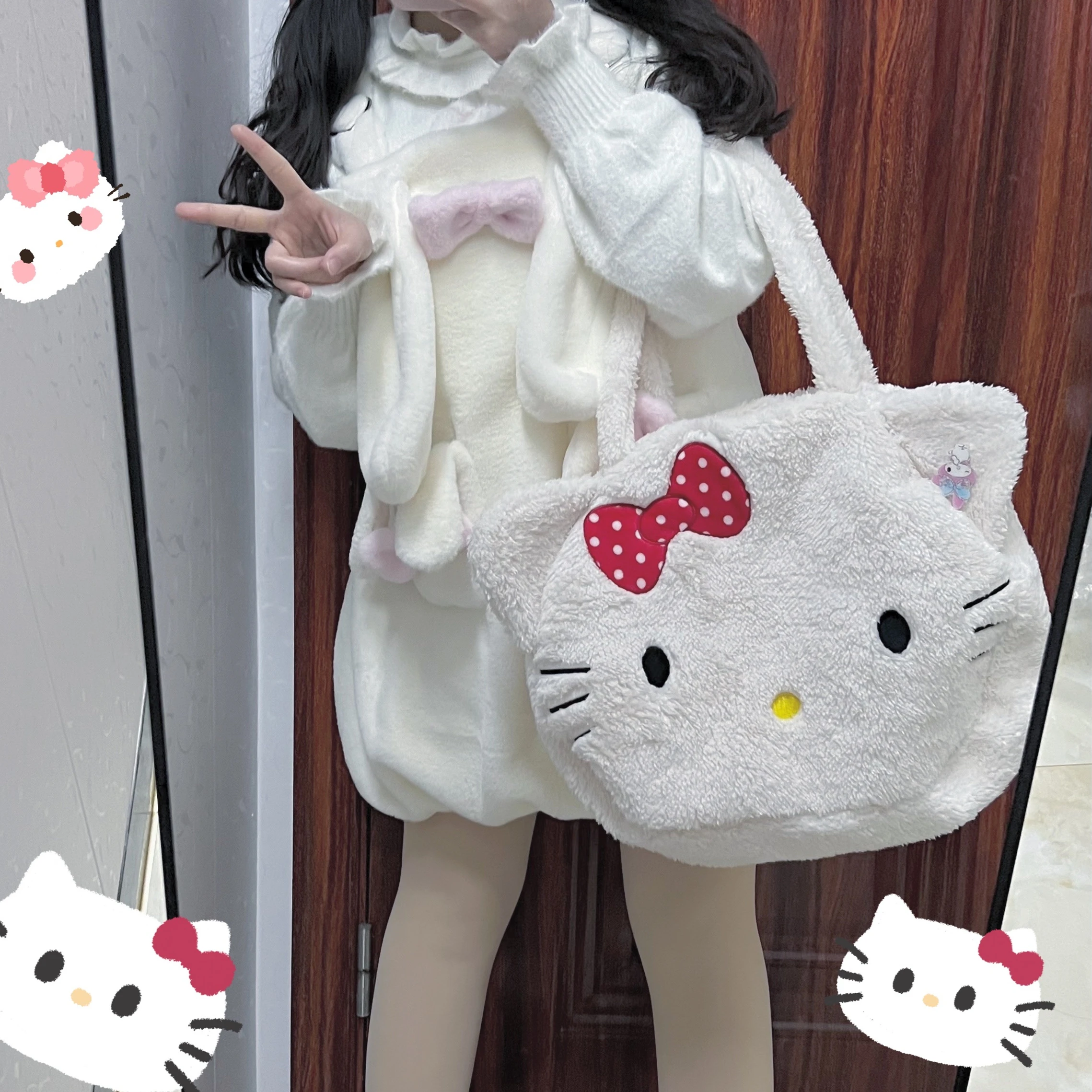 Lovely Hello Kitty Messenger Bag Japanese Style Cat Shoulder Bag Plush Bag  Lolita Handbag School Bag Birthday Gifts For Girl