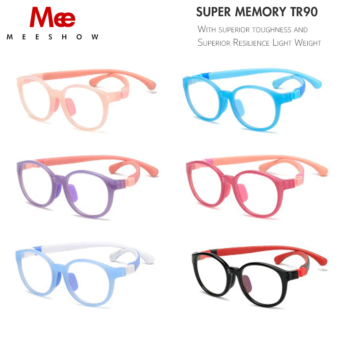 MEESHOW Children Silicone Anti-blue light Glasses TR90 Flexible Removable Flat Non-slip Sport Eyeglasses Frame Girls Boys Click