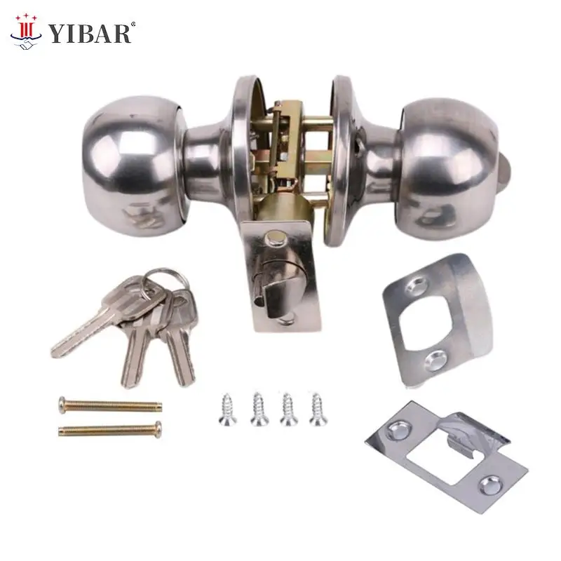 

Door Lock Handles With Locks Gate Privacy Pass Round Sliver Steel Shower Home Bathroom Entrance Ball