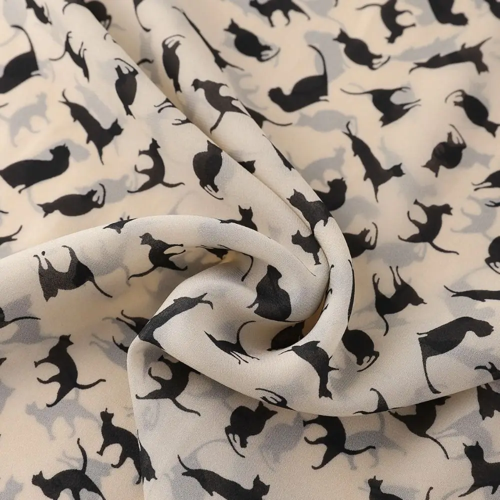 Chiffon Cartoon Cat Printed Scarf for Women and Girls