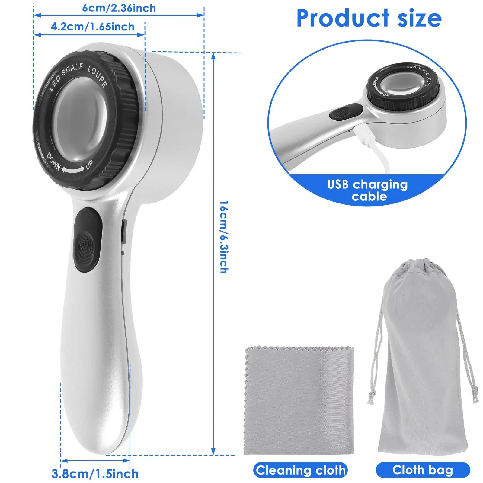 Magnifying Glass Rechargeable 30X Handheld with LED Lights Illuminated 4 Light Modes Scale Jewelry Loupe for Seniors