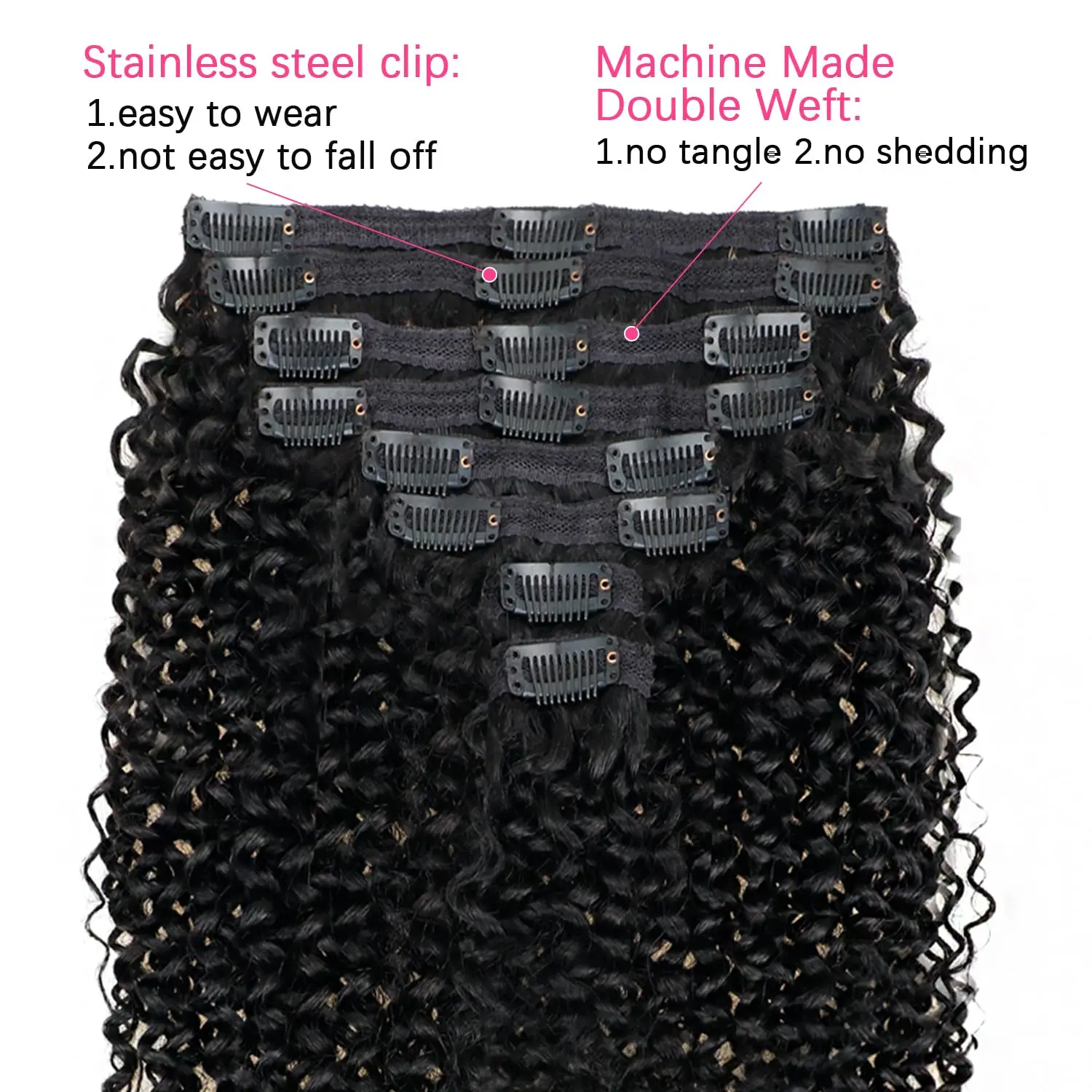 Curly Clip ins Human Hair Extensions Deep Wave Clip in Hair Extensions Human hair For Women Brazilian Virgin #1B