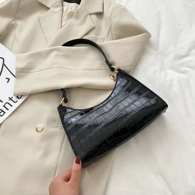 Alligator Pattern PU Leather Handbag - Womens Small Armpit Messenger Bag