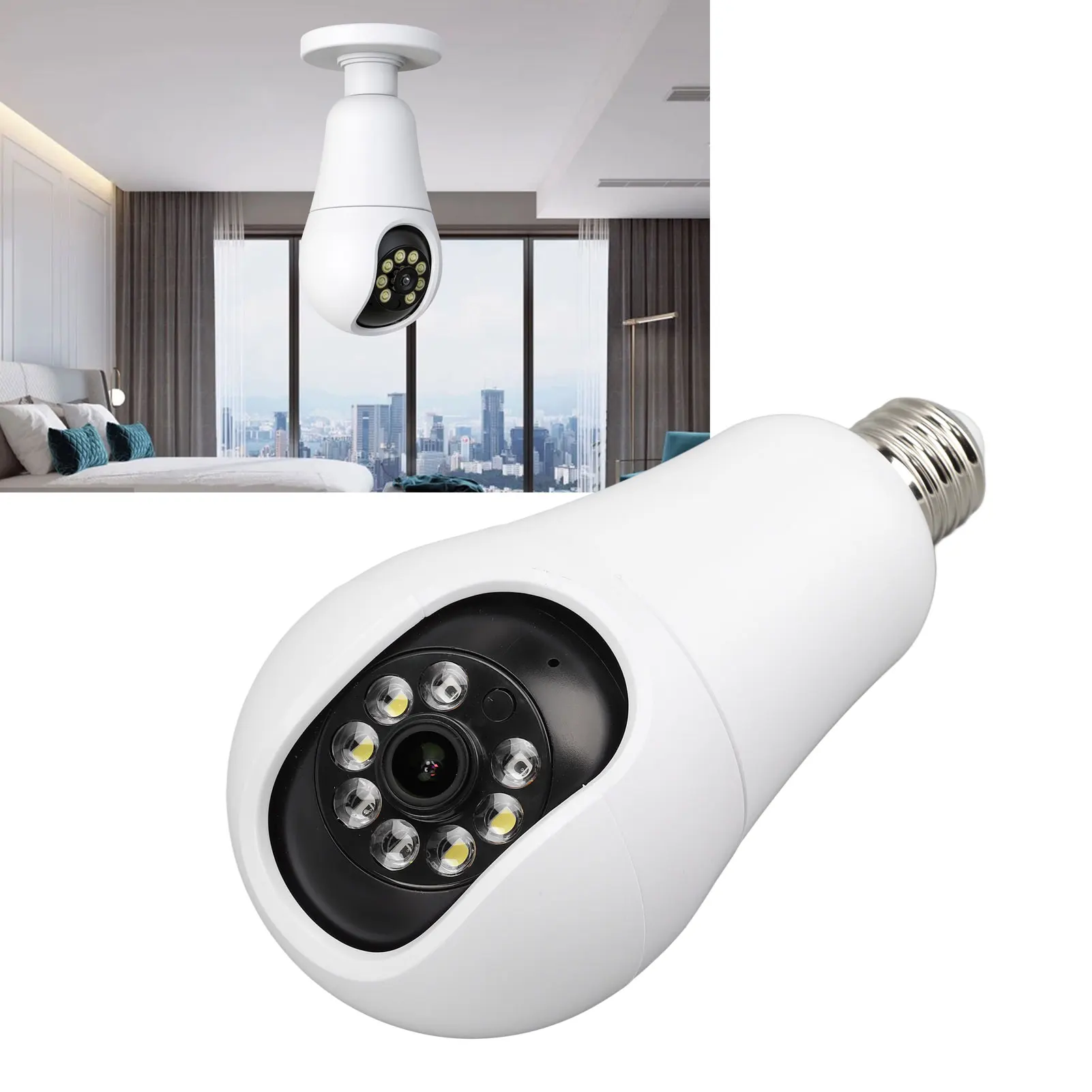 Light Bulb Monitor E27 Socket 1080P IR Night Light Bulb Security Camera Clear Video and Recording for Indoor Monitoring