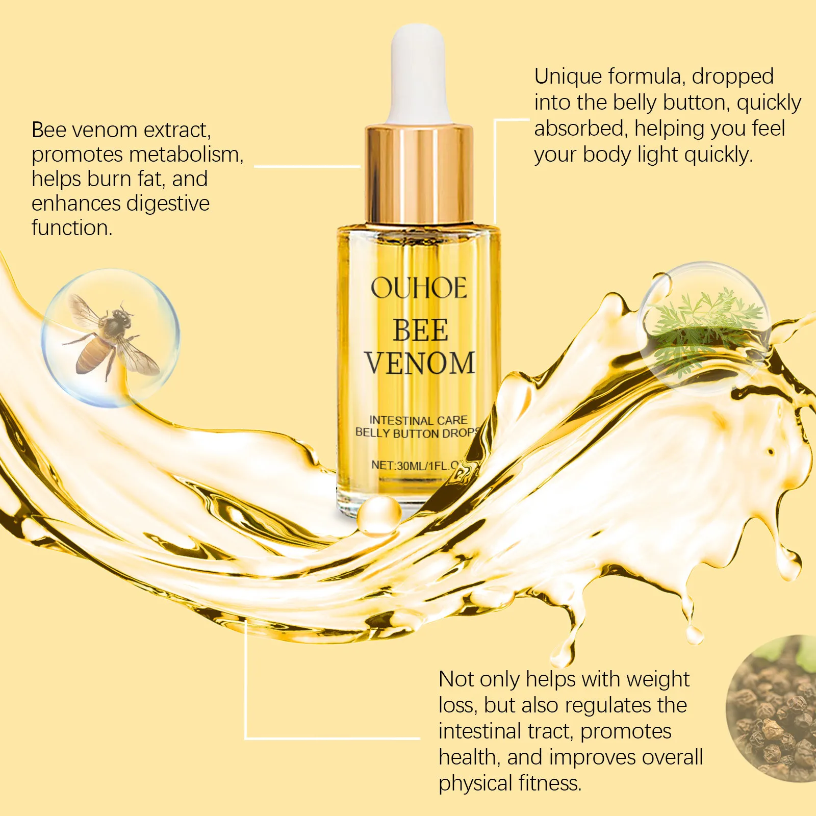 Fat Burning Serum Bee Venom Intestinal Body Care Tighten Firming Shaping Waist Abdomen Buttocks Belly Button Weight Loss Drops_voghion.com