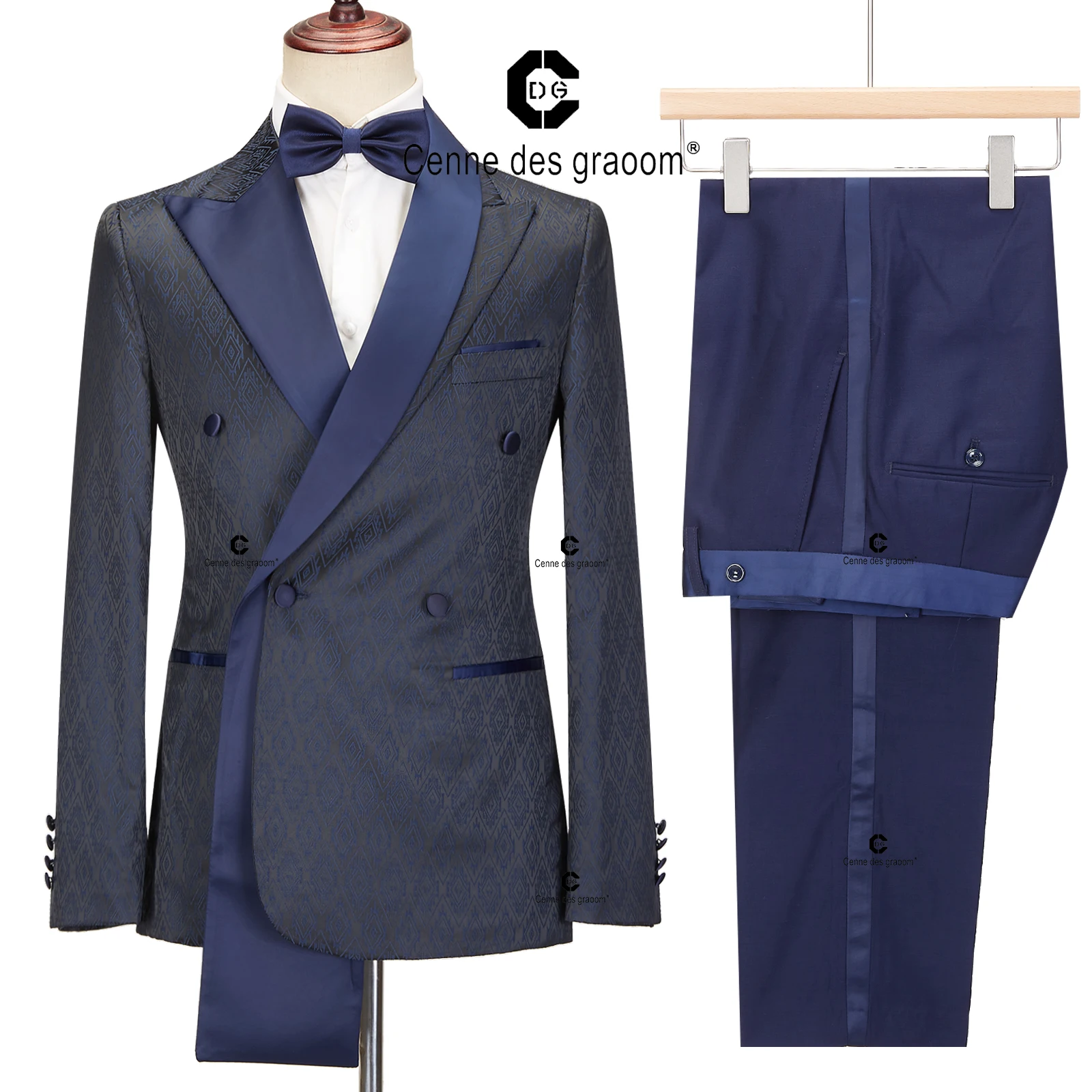 Cenne Des Graoom 2024 New Double-breasted Tuxedo Suits for Men Floral Paisley Jacquard Blazers Pants Wedding Party Wear Prom ﻿ 5