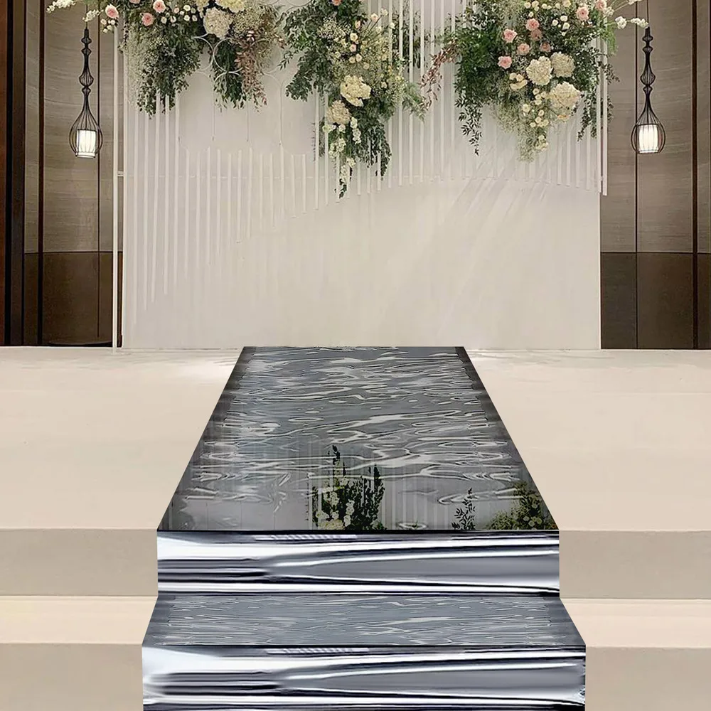 Bymaocar 65*3ft / 3.3*33ft Smooth Mirror Rug Aisle Runner High-end Pet Material Carpet Wedding Party Decor Free Cutting Low Pile