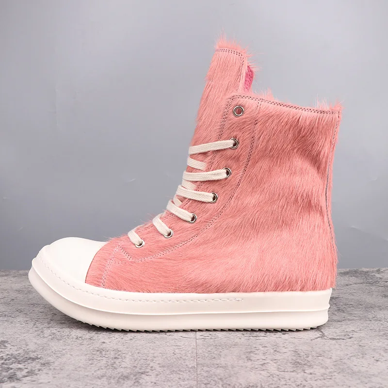Women's Shoes Fur Design Shoes for Man Fashion Women's Sneakers Pink Solid Lace-up Men's Casual