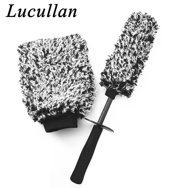 Lucullan The Ultimate Wheel Detailing Kits: Premium 17” Flat Head Microfiber Rims Brush Wash Mitt Set