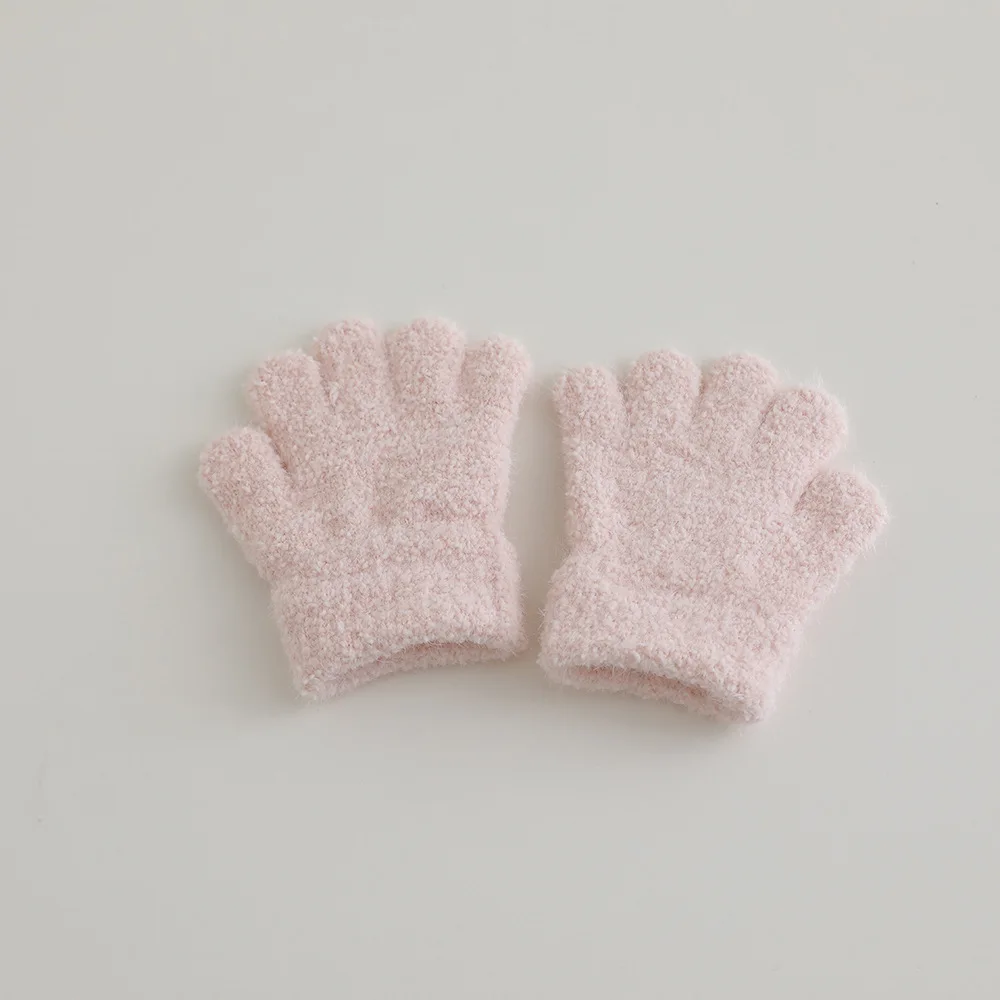 Autumn Winter Warm Thicken Girls Baby Gloves Bunny Cartoon Kids 1-3Y Five Fingers
