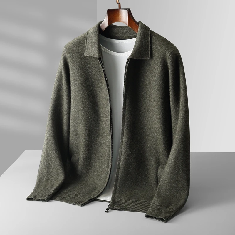 Men's Sweater Knitted Cardigan In Autumn And Winter Is A New Loose Outerwear Lapel 100% Pure Wool Casual Coat 6