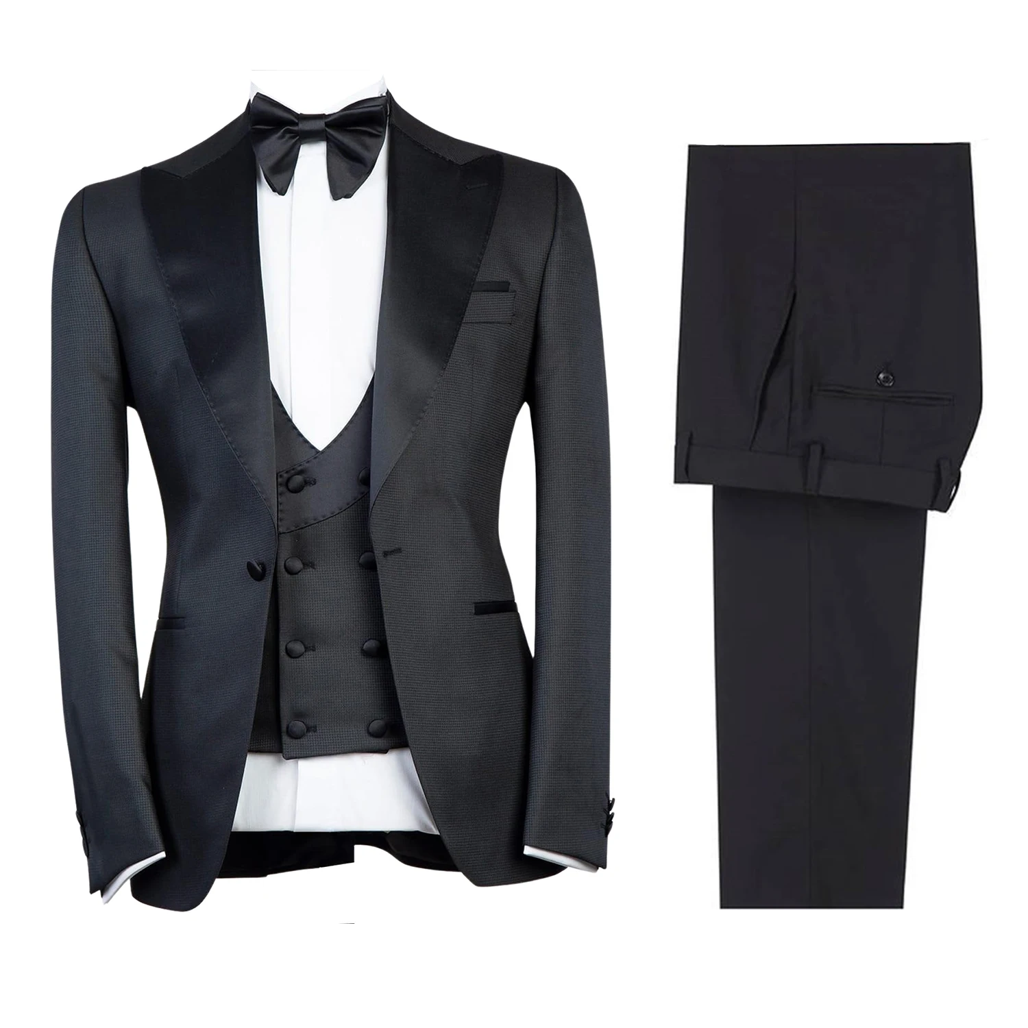 Men's Tweed One Button Suit Three Pieces Peak Lapel Tuxedos for Formal Party