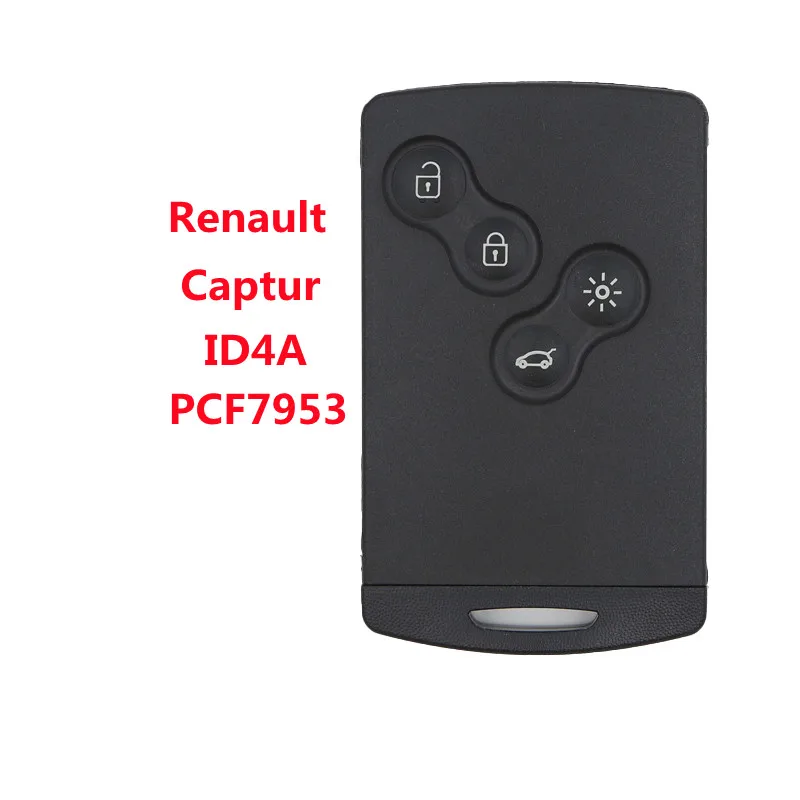 Keychannel 1pcs 4 Button ID4A PCF7953 433Mhz Car KeyRemte Hands Free Keyless Smart Card for Renault Captur Key Fob