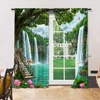 2pc, Party Window Curtains Forest waterfall pattern Fabric,Without Electricity Birthday Party Applies to aesthetic room decor 6