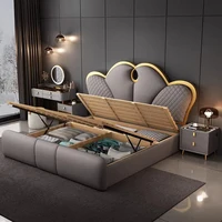 Lit de chambre nordique avec support de pieds, rangement, 180x200cm, lit king size, chevets rembourrés, accessoires de maison 5