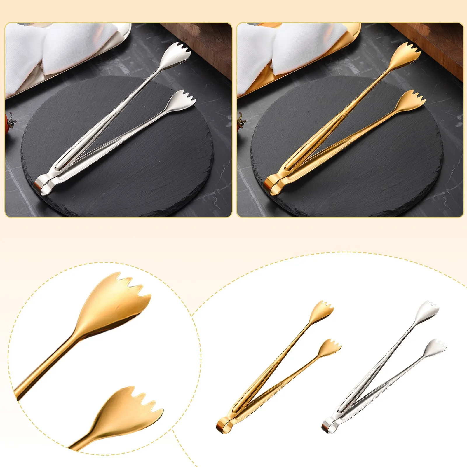 304 Stainless Steel Bread Clip Restaurant Towel Buffet Mini Serving Tongs Ice Sugar Clip Steak Barbecue Meat With Tooth food tongs