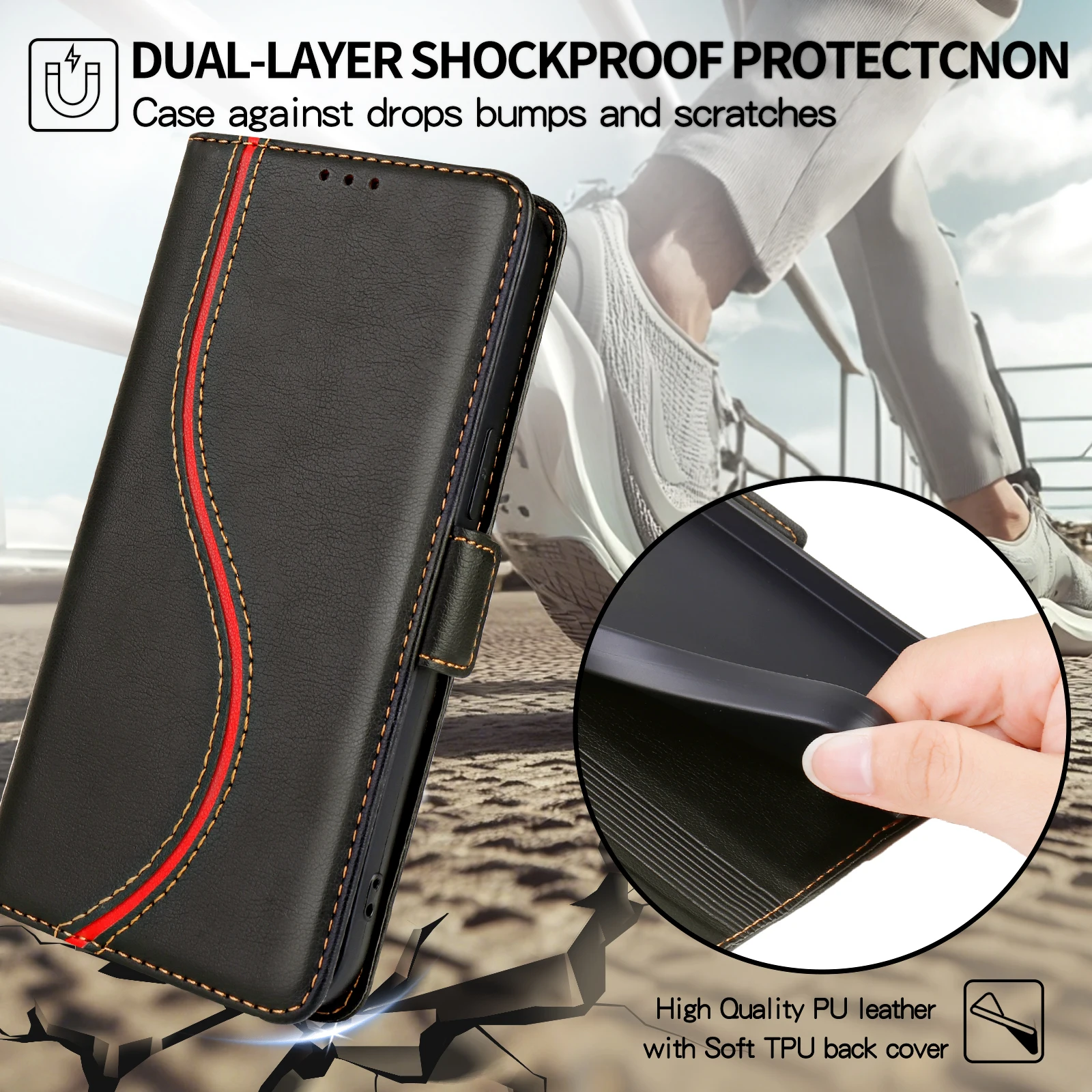 Leather Wallet Case Book - Elegant Flip Cover with Card Slots and Stand Feature