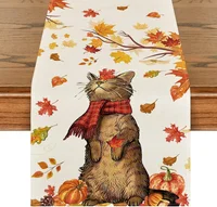 33X183CM Thanksgiving Table Runner Autumn Pumpkins Maple Leaf Print Linen Dining Table Decoration For Halloween Thanksgiving 5