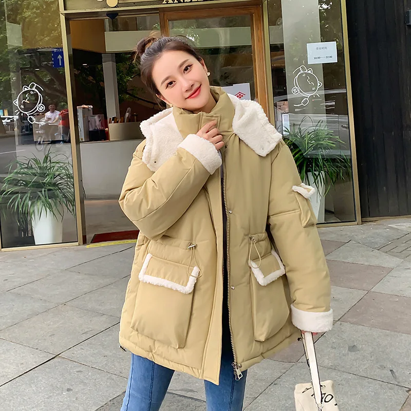 Quilted Jacket Padded Women New Outerwear Vintage Lamb Wool Cotton Coat Thickened Mid Length Padding Korean Reviews Many Clothes