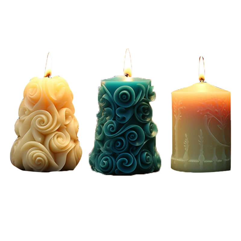 Christmas Pattern Cylindrical Candle Silicone Mold Totem Cylindrical Candle Mold DIY Handmade Aromatherapy Resin Gypsum Mould