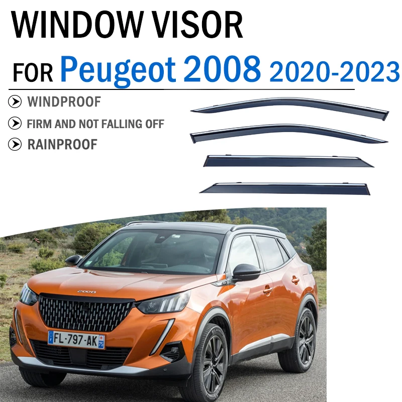 2020-2023 FOR Peugeot 2008 Window Visor Deflector Visors Shade Sun Rain  Guard Smoke Cover Shield Awning Trim Car Accessories