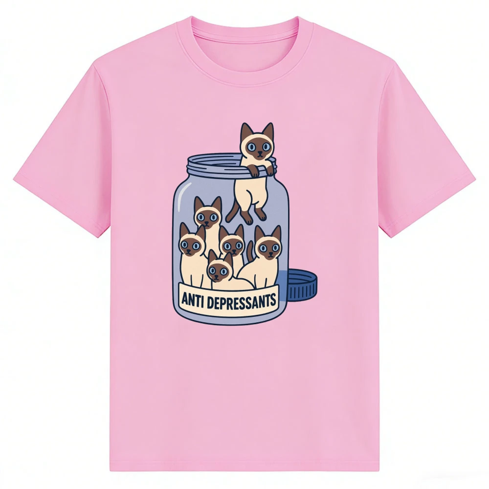 Siamese Cat Graphic T-Shirt - Cotton Summer Top with Mental Health Humor