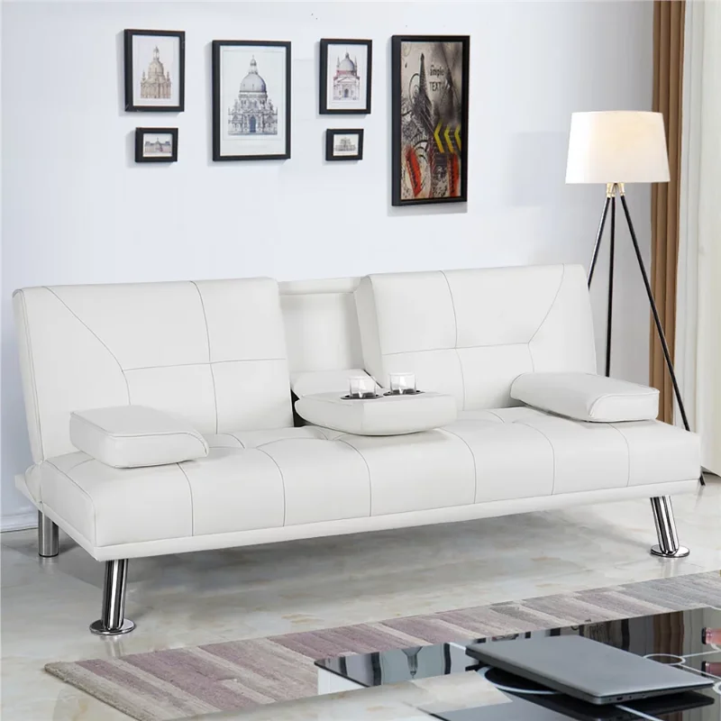 LuxuryGoods Modern Faux Leather Futon Folding Sofa Bed with Pillows and